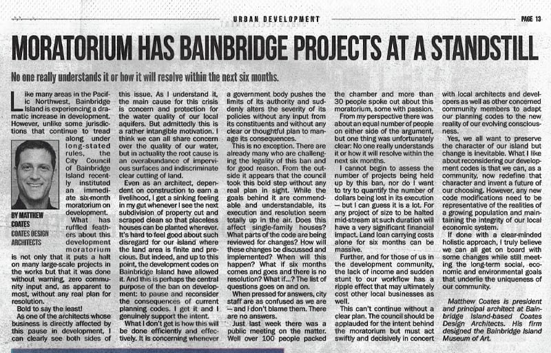 Moratorium Standstill article image - Matthew Coates, Seattle Daily Journal of Commerce