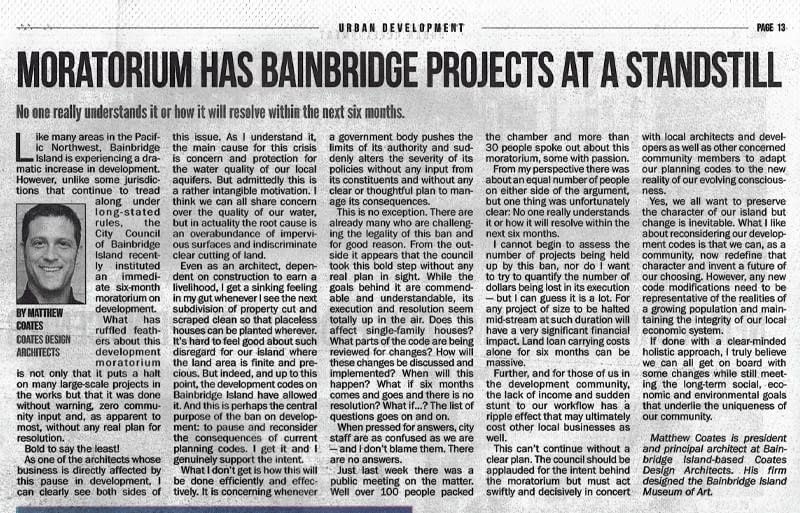 Moratorium Standstill article image - Matthew Coates, Seattle Daily Journal of Commerce