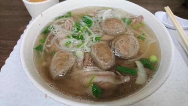 pho with Vietnamese meatballs and rice noodles