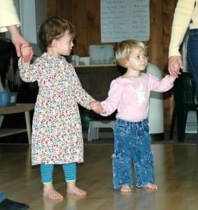 two toddlers holding hands in Creative Dance Studio toddler dance class Seattle