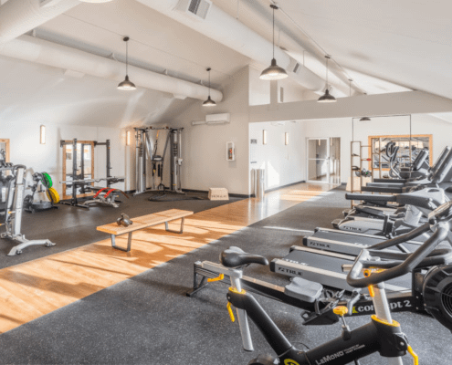 large gym at Haller Post Apartments